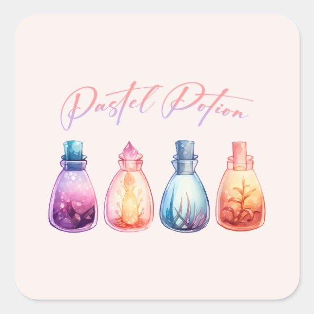 Pastel Potion – Cute and Elegant Witch Potion Square Sticker (Front)