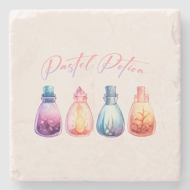 Pastel Potion – Cute and Elegant Witch Potion Stone Coaster (Front)