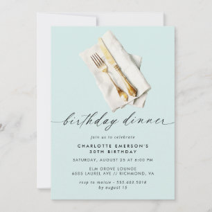 Pastel Powder Blue   Cute Script Birthday Dinner Invitation