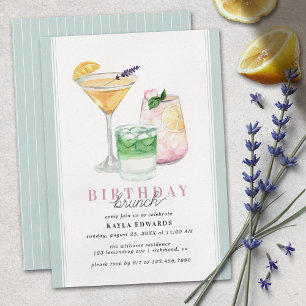Pastel Powder Blue Fruity Drinks Birthday Brunch Invitation