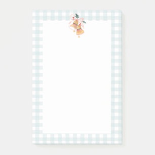 Pastel Powder Blue Plaid Check Christmas Bells Post-it Notes