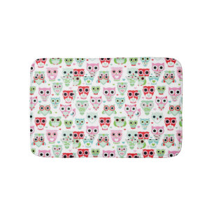 pastel powder color owl background bath mat