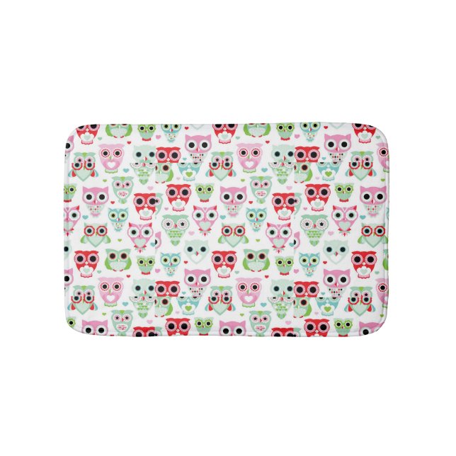 pastel powder color owl background bath mat (Front)