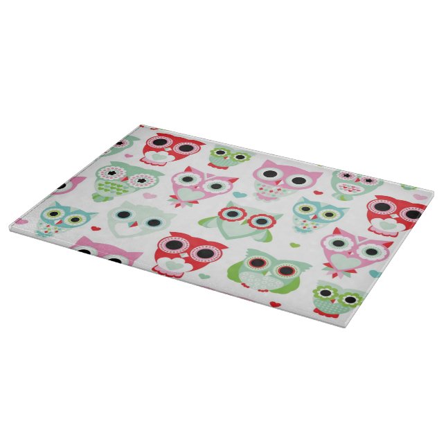 pastel powder color owl background cutting board (Corner)