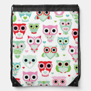 pastel powder color owl background drawstring bag