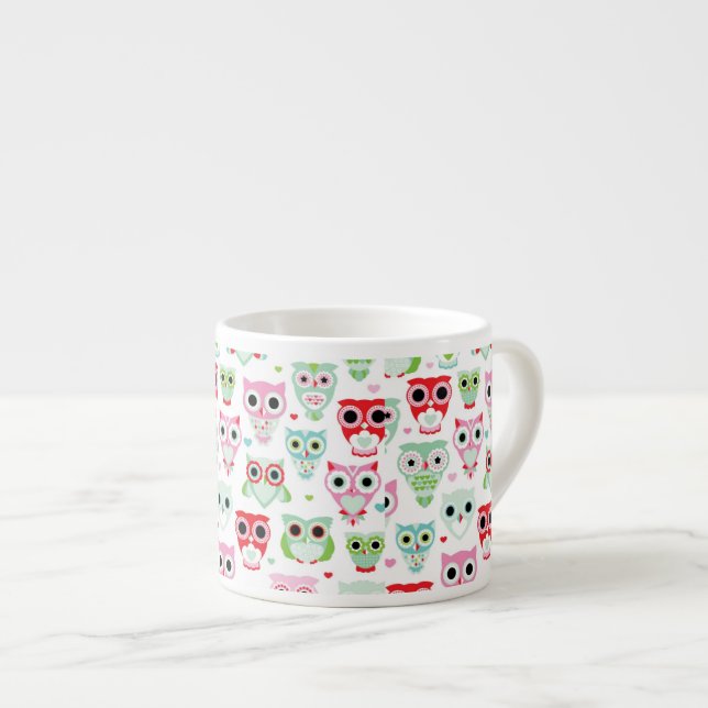 pastel powder color owl background espresso cup (Front Right)
