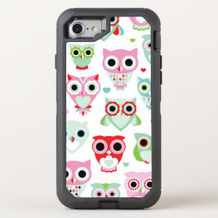 pastel powder color owl background OtterBox defender iPhone SE/8/7 case