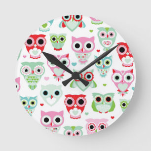 pastel powder color owl background round clock