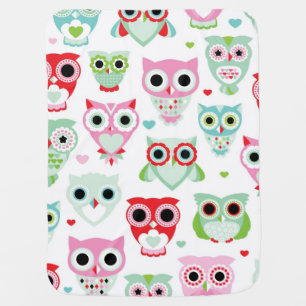 pastel powder color owl background stroller blanket