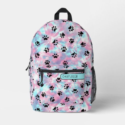 Pastel Powder Pink Aqua Shibori Paw Pattern Cute Printed Backpack
