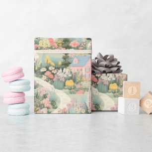 Pastel Preppy Cottagecore Village Wrapping Paper