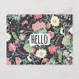 Pastel preppy flowers Hello typography chalkboard Postcard