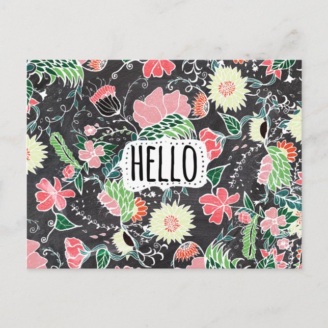 Pastel preppy flowers Hello typography chalkboard Postcard (Front)