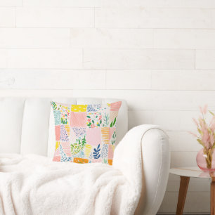 Pastel Preppy Patchwork Throw Pillow