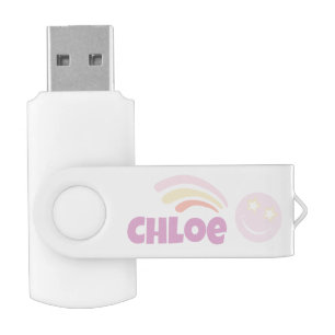 Pastel preppy smilie faces star custom name Chloe Flash Drive