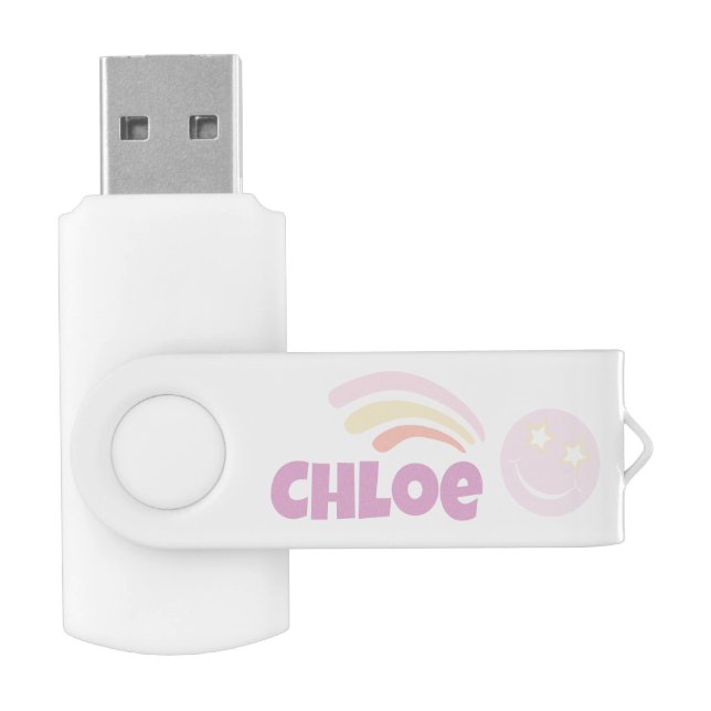 Pastel preppy smilie faces star custom name Chloe Flash Drive (Opened)