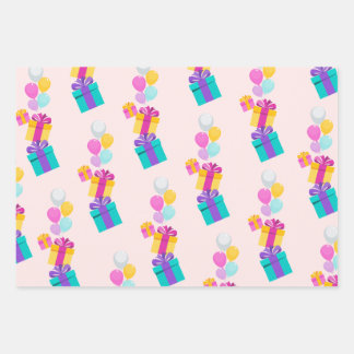 Pastel Present And Balloon Pattern  Wrapping Paper Sheets