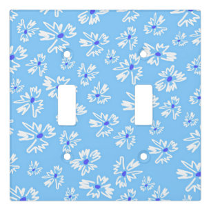 Pastel Pretty Blue and White Flowers Light Switch Cover