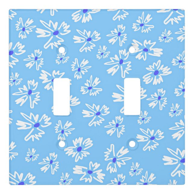 Pastel Pretty Blue and White Flowers Light Switch Cover (Front)
