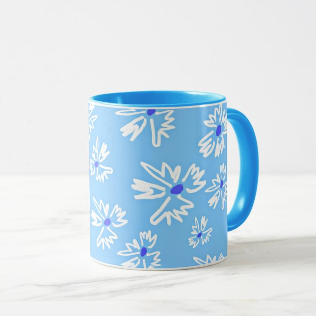 Pastel Pretty Blue and White Flowers Mug (Front Right)