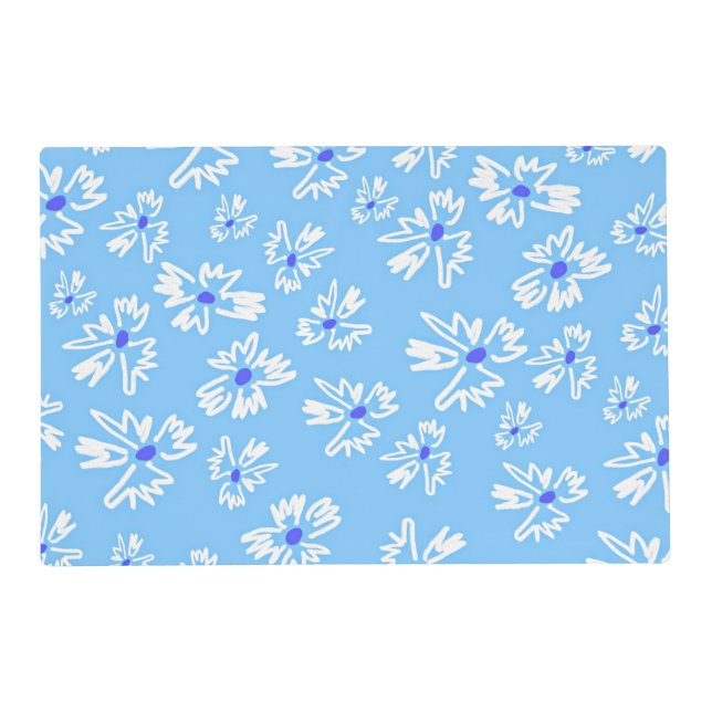 Pastel Pretty Blue and White Flowers Placemat (Front)