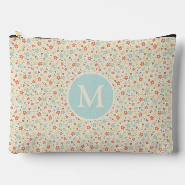 Pastel Pretty Spring Floral Pattern Monogram Accessory Pouch (Front)