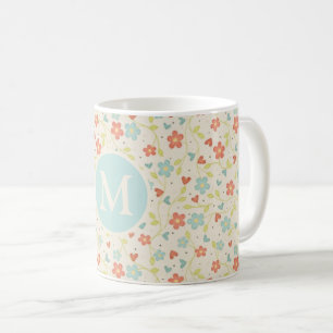 Pastel Pretty Spring Floral Pattern Monogram Coffee Mug