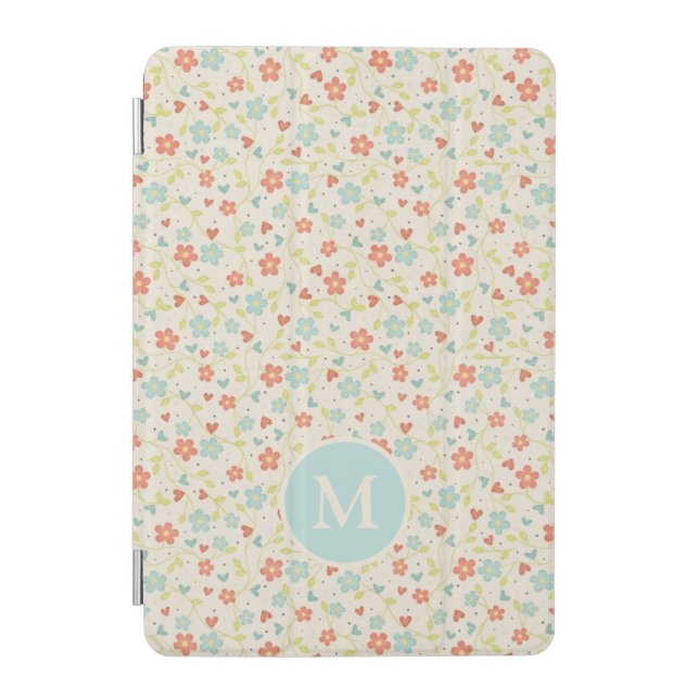Pastel Pretty Spring Floral Pattern Monogram iPad Mini Cover (Front)