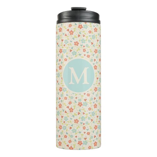 Pastel Pretty Spring Floral Pattern Monogram Thermal Tumbler