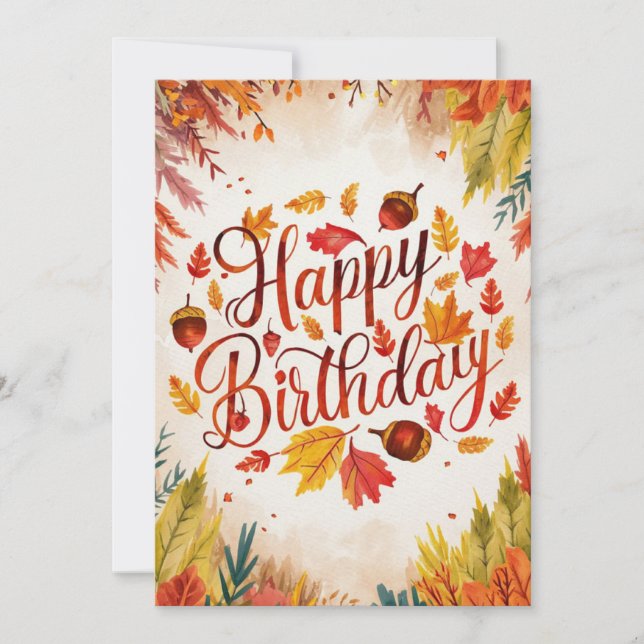 Pastel Pretty Warm Autumn Fall Happy Birthday Card (Front)
