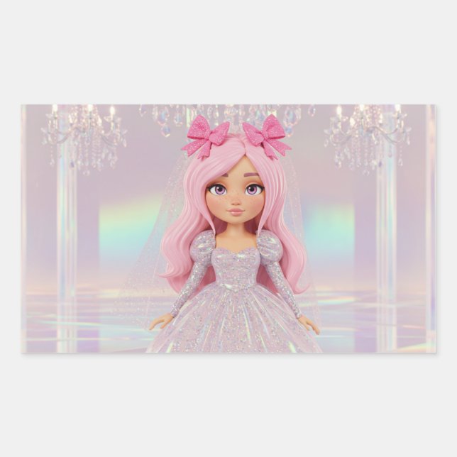 Pastel Princess Bride in Puff Sleeves & Glitter  Rectangular Sticker (Front)