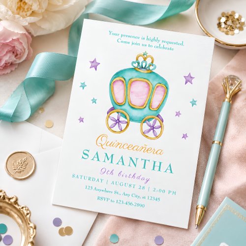 Pastel Princess Carriage Birthday Party for Girls  Invitation
