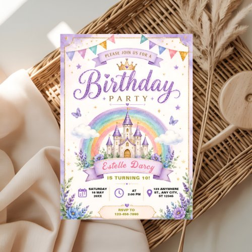 Pastel Princess Castle Birthday Invitation