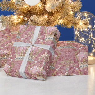 Pastel Princess Crowns Damask Pearls Wrapping Paper