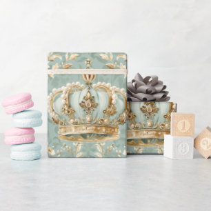 Pastel Princess Crowns Damask Pearls Wrapping Paper