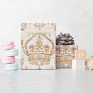 Pastel Princess Crowns Damask Pearls Wrapping Paper