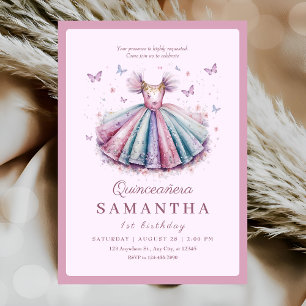 Pastel princess dress for a 1st birthday invitation