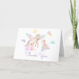 Pastel Princess Unicorn Baby Shower Letterpress Thank You Card