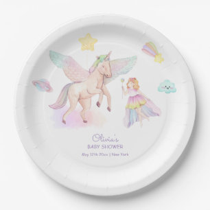 Pastel Princess Unicorn Baby Shower Paper Plates