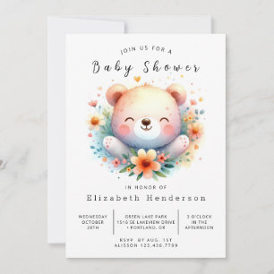 Pastel Printable Bear Baby Shower Invitation