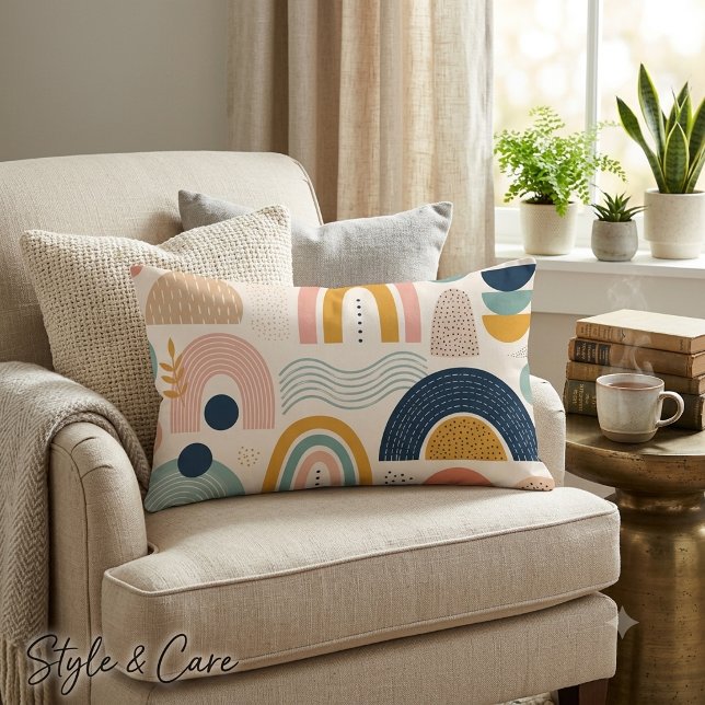 Pastel Prism Arc Abstract Surface Pattern Lumbar Pillow (Pastel Prism Arc Abstract Surface Pattern Lumbar Pillow)
