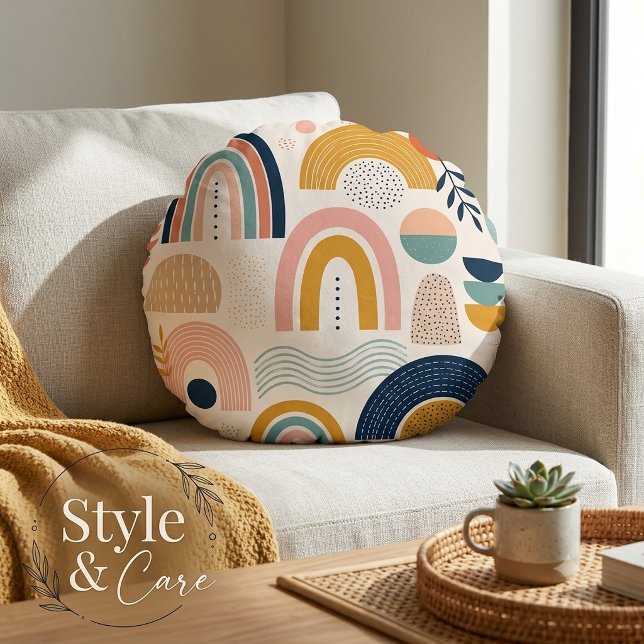 Pastel Prism Arc Abstract Surface Pattern Round Pillow (Pastel Prism Arc Abstract Surface Pattern Round Pillow)