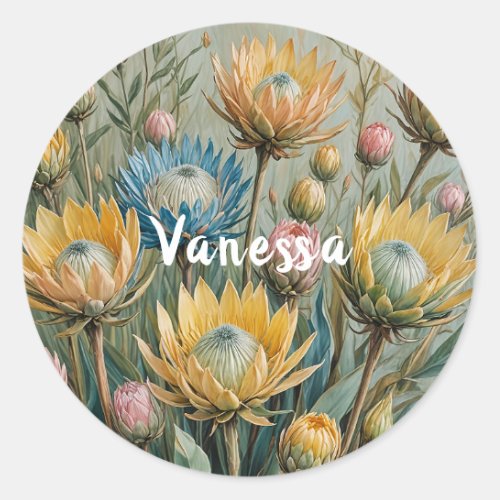Pastel Protea Dream Elegant Floral Classic Round Sticker