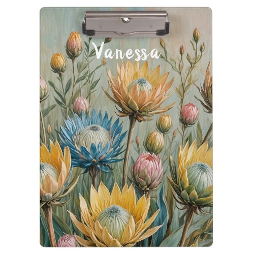 Pastel Protea Dream Elegant Floral Clipboard