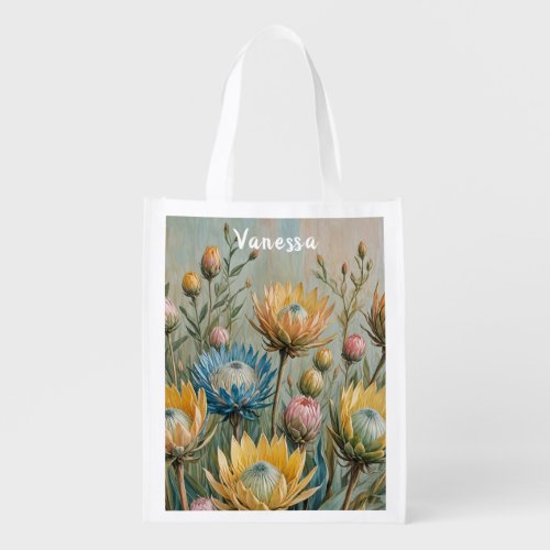 Pastel Protea Dream Elegant Floral Grocery Bag