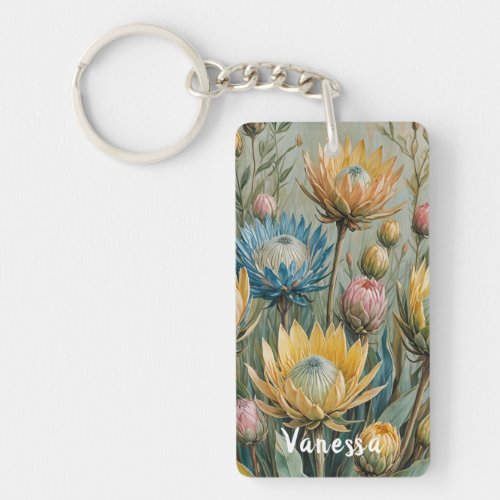 Pastel Protea Dream Elegant Floral Keychain