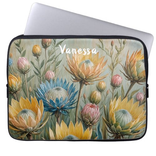 Pastel Protea Dream Elegant Floral Laptop Sleeve