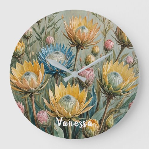 Pastel Protea Dream Elegant Floral Large Clock