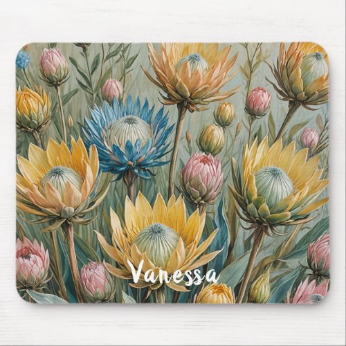 Pastel Protea Dream Elegant Floral Mouse Pad