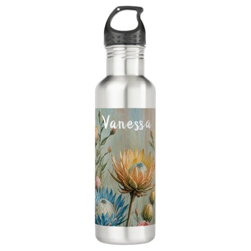 Pastel Protea Dream Elegant Floral Stainless Steel Water Bottle